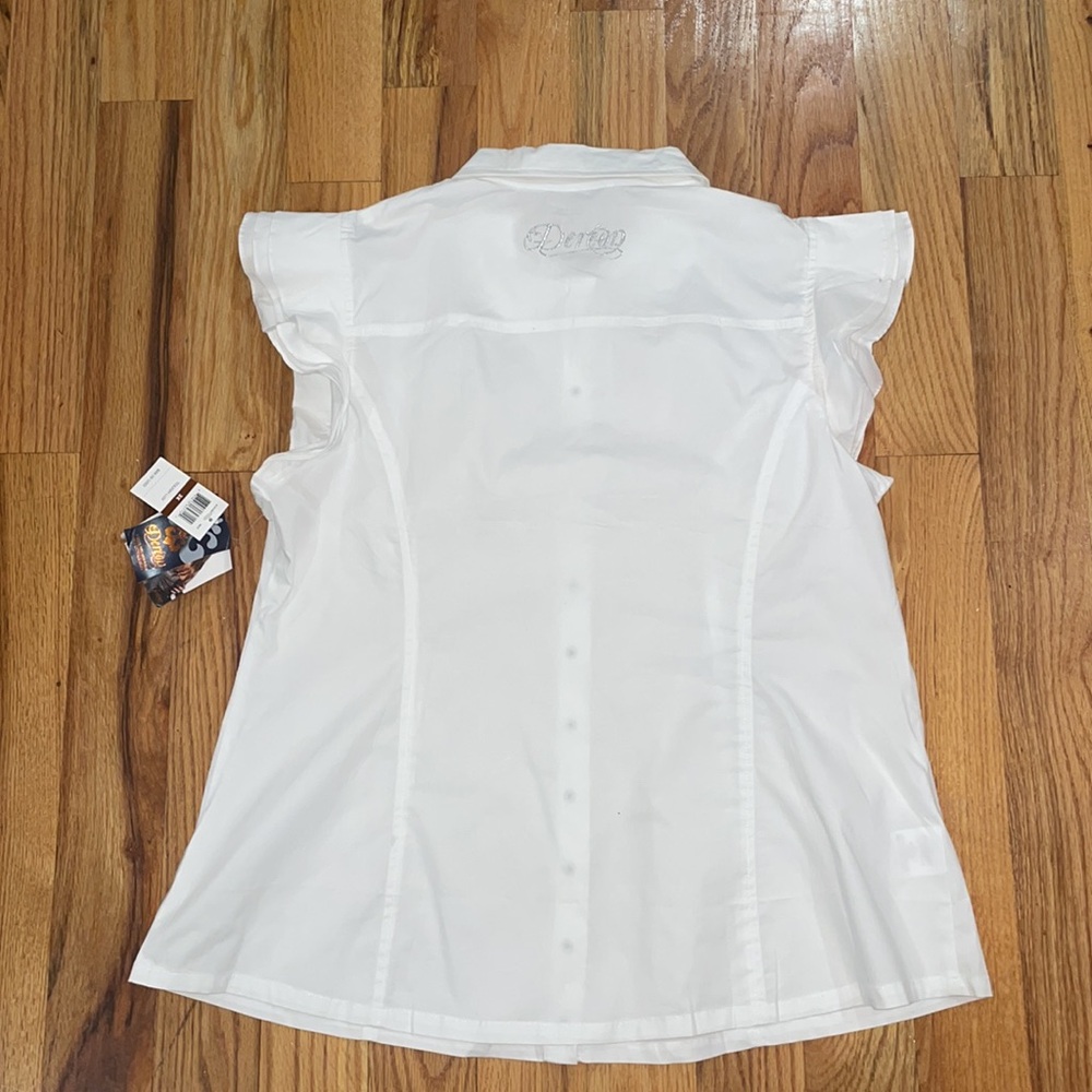 NEW Dereon White Stretch Poplin Snap down shirt ruffle sleeve PLUS 1X - Picture 12 of 15
